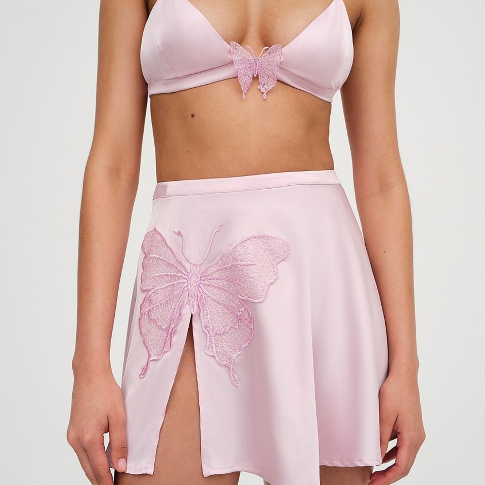 For Love & Lemons Pink Butterfly Embroidered Truette Skirt XL